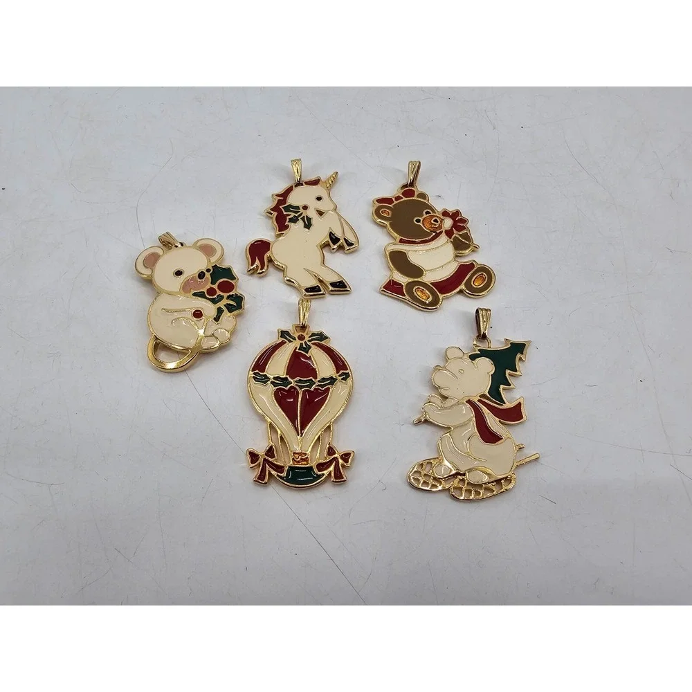 Lot Of 5 VTG Wallace Silversmiths‎ Enamel Sitting Bear Ornament Christmas